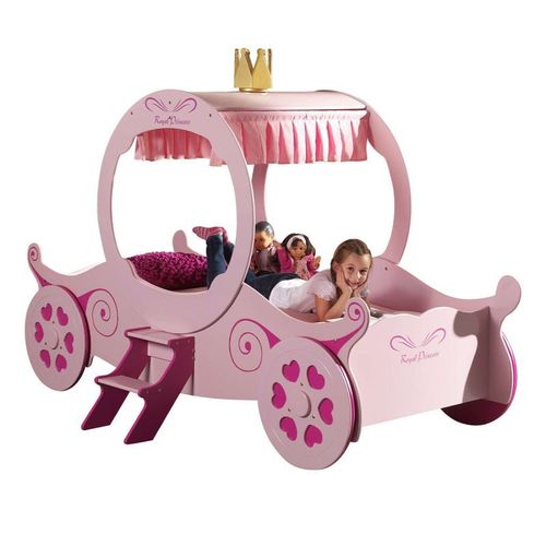 Pack - Lit Enfant & Matelas "Carrosse" 90x200cm Rose
