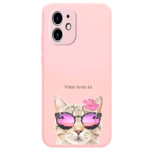 Coque Rose Iphone 12 Mini Chat Lunettes Personnalisee