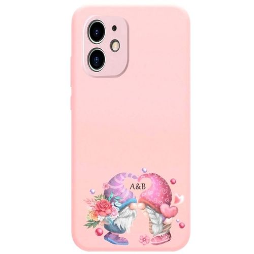 Coque Rose Iphone 12 Mini Gnome Avec Vos Initiales Saint Valentin