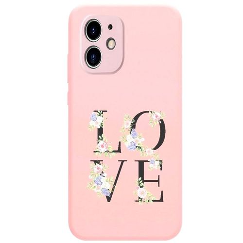 Coque Rose Iphone 12 Mini Love Et Fleur Pastel