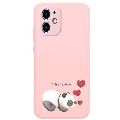 Coque Rose Iphone 12 Mini Panda Avec Votre Texte