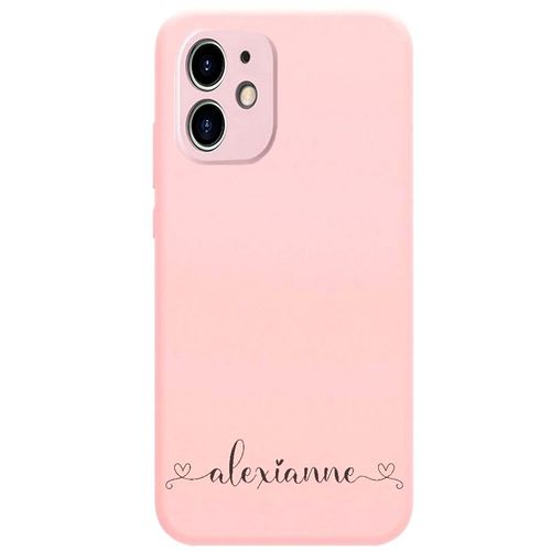 Coque Rose Iphone 12 Mini Avec Votre Prenom 4 Coeur