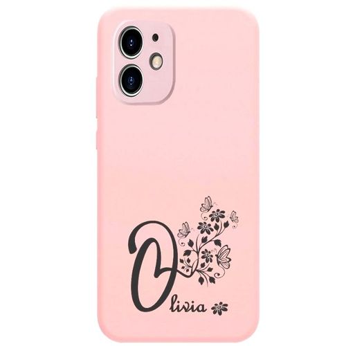 Coque Rose Iphone 12 Mini Avec Votre Prénom 13 Papillon Et Fleur