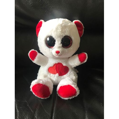 Doudou Peluche Ours Blanc C?Ur Rouge Yeux Brillants Gipsy 20cm 