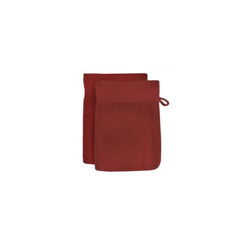 Lot De 2 Gants De Toilette En Coton 500 Gr/M2 16x21 Cmlagune Brique, Par Soleil D'ocre