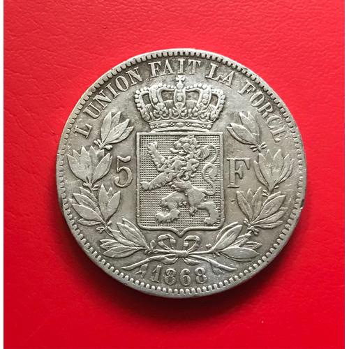 5 Francs - Leopold I I - Belgique - 1868 - Argent