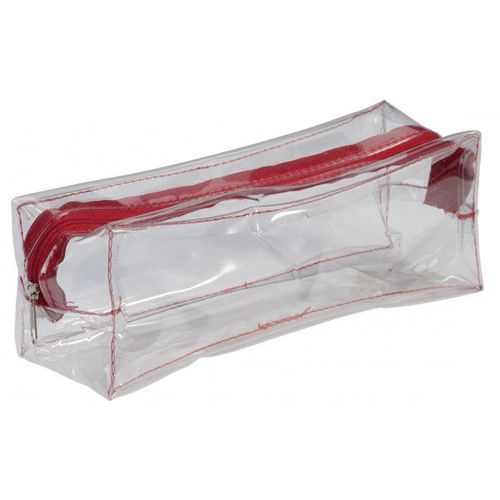 Trousse - Scolaire - Rectangulaire - Transparente - Plastique - Rouge - 1 Compartiment
