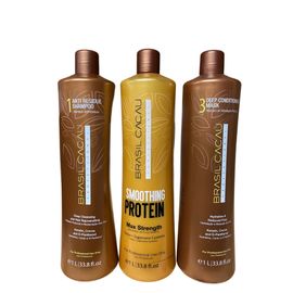 Kit Lissage Brésilien Smoothing Protein Brasil Cacau 3 Produits De 1 L 