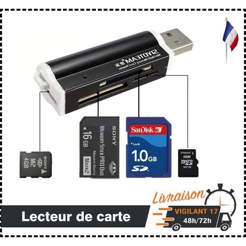 Lecteur de carte M2 Multi Card Slot Lecteur Micro SD MMC adaptateur USB lecteur SDHC ?Noir?