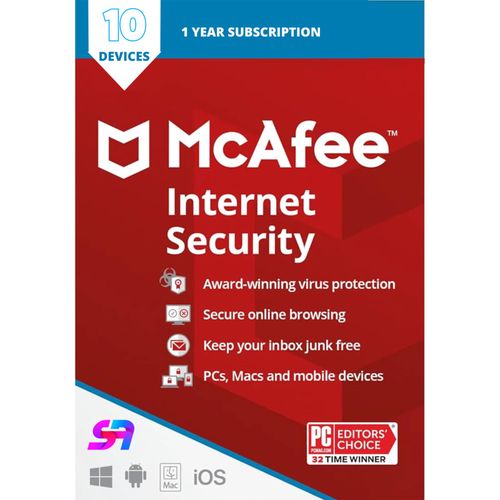Mcafee Internet Security - 1 An - 10 Appareils - Clé De Licence Globale
