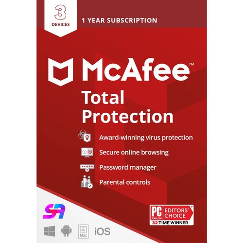 Mcafee Total Protection - 3 Appareil, 1 An - Clé De Licence Globale