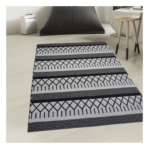 Tapis Grand Salon 280x380 Fait À La Main Noir Rectangle Motif Scandinave Panata