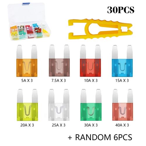 Jeu De Fusibles De Voiture 5/7,5/10/15/20/25/30/40a,Avec Assortiment De Clips De Boîte,Pour Bmw Vm Renault - Type 30pcs