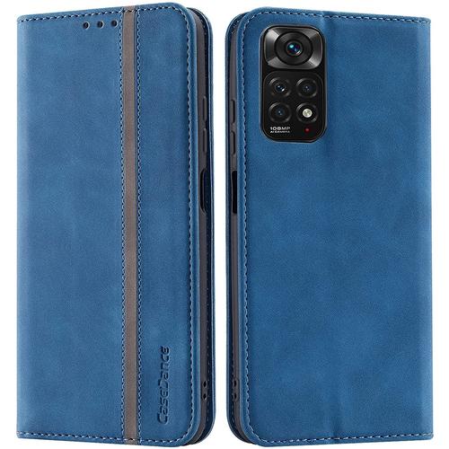 Czz Coque Portefeuille Pour Xiaomi Redmi Note 11 Pro 4g/5g, Housse De Protection À Fermeture Magnétique Avec Fente Pour Carte Et Support, Flip Wallet Case Étui Antichoc - Bleu