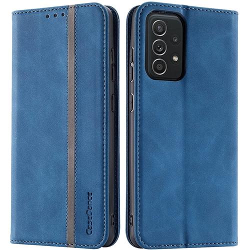 Czz Coque Pour Samsung Galaxy A33 5g, Etui Portefeuille Antichoc Tpu [Fentes Cartes] [Fonction Stand] Coque À Rabat Magnétique, Housse Cuir Synthétique De Protection - Bleu