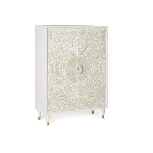Buffet En Bois De Manguier Blanc Et Détails Dorés
