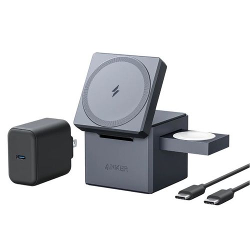 Anker Y1811g11 Chargeur Cube 3-En-1 Avec Magsafe Pour Iphone/Iwatch/Airpod - Chargeur Sans Fil Pliable - Recharge Rapide 15 W Max - Pour Iphone 15/14/13, Apple Watch 1 À 8/Ultra, Airpods Pro/3/2 (Chargeur Usb-C 30 W Inclus)