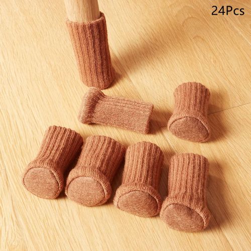 24pcs De Chaussettes De Meubles En Tricot Antidérapantes Pour Pieds De Chaises, Pour Eviter Les Rayures Et Réduire Le Bruit,Marron