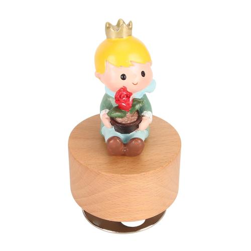 Wooden Mechanical Music Box Cute Little Prince Figurine Battery Free Rotating Music Box For Daughter Granddaughter