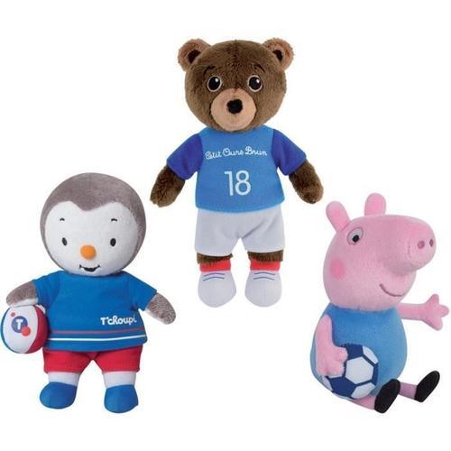 Jemini Peppa Pig T'choupi Et Petit Ours Brun Footballeurs Lot De 3 Peluches +/-18 Cm