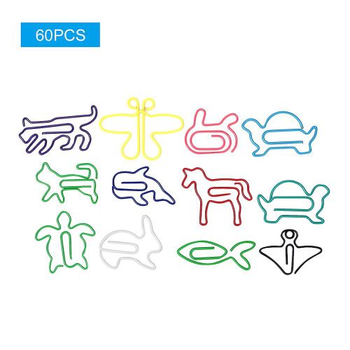 60pcs/Box 12 Kinds Cute Animal Shaped Paper Clip Memo Note Clips School Office Supplies