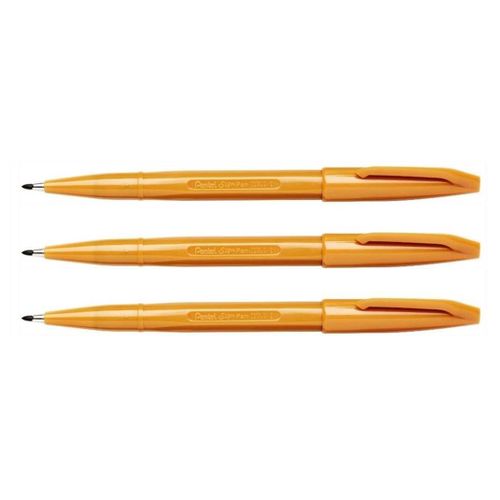 Pentel Arts Lot De 3 Stylos Feutre Sign Pen S520-Y Pointe Moyenne Ocre