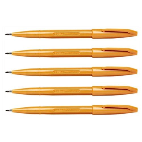 Pentel Arts Lot De 5 Stylos Feutre Sign Pen S520-Y Pointe Moyenne Ocre