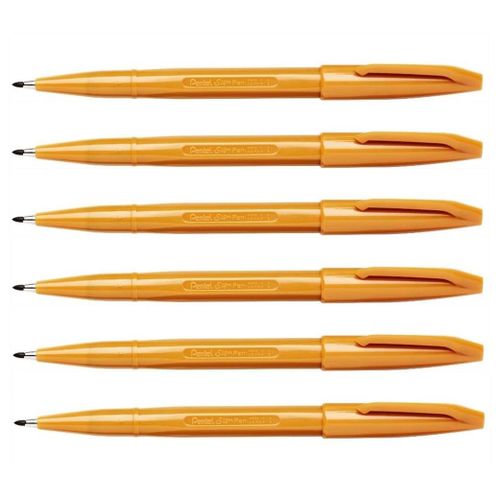 Pentel Arts Lot De 6 Stylos Feutre Sign Pen S520-Y Pointe Moyenne Ocre