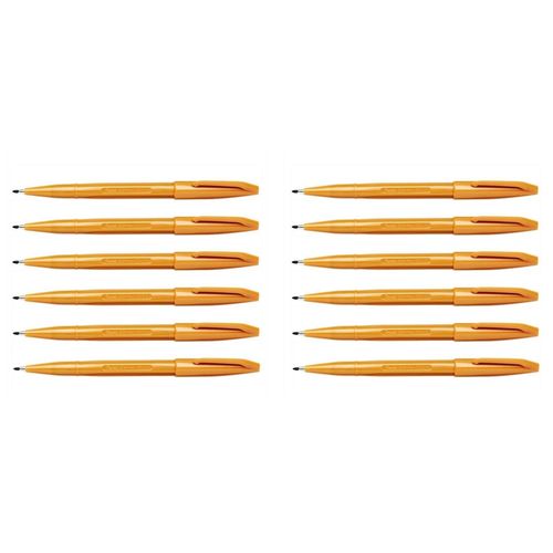 Pentel Arts Lot De 12 Stylos Feutre Sign Pen S520-Y Pointe Moyenne Ocre