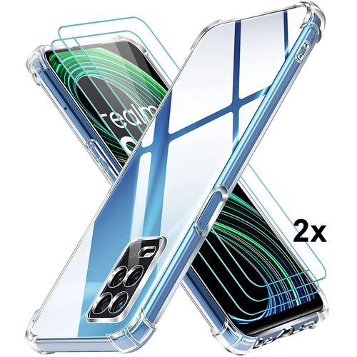 Coque Realme 8 5g + 2x Vitre Housse Silicone Transparent Antichocs Verre Trempe