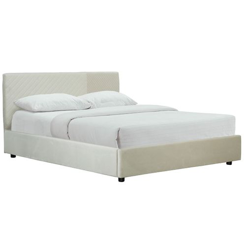 Lit Coffre Avec Sommier Et T?te De Lit ? Motif En Velours Beige 160 X 200 Cm Riga