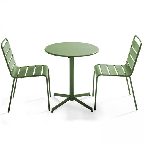 Table De Jardin Ronde Inclinable Et 2 Chaises En Métal Vert