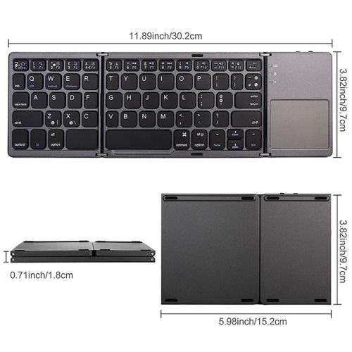 Mini Tri-Fold Wireless Bluetooth Keyboard Portable Universal Keyboard Mouse Touch Keyboard for IOS