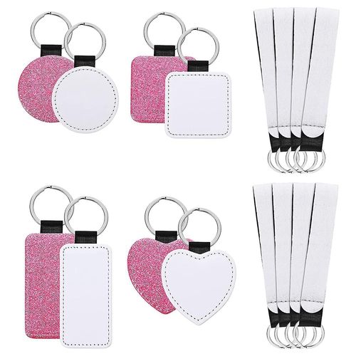 16 Pcs Sublimation Keychains Blanks Kits And Blank Pu Wristlet Lanyard Sublimable Diy Heat Transfer