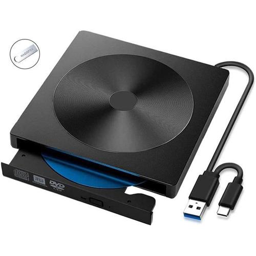 Lecteur DVD CD Externe, Type C et USB 3.0 Graveur et Lecteur de CD-RW/VCD-RW, USB 3.0 pour Windows, Mac OS, Laptop, Desktops, PC