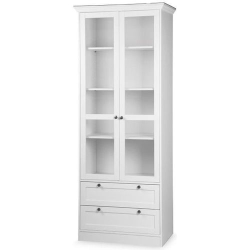 Landwood Vitrine - Style Classique - Blanc - Porte En Verre - L 80 Cm