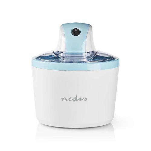 NEDIS Sorbetière 1,2 L Blanc/Bleu Machine à Glace 12W Couvercle Transparent