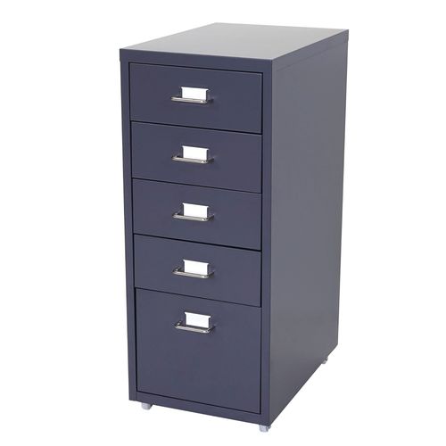 Caisson À Tiroirs Meuble De Rangement Bureau Sur Roulettes 69x28x41cm 5 Tiroirs Acier Gris Foncé 04_0004358