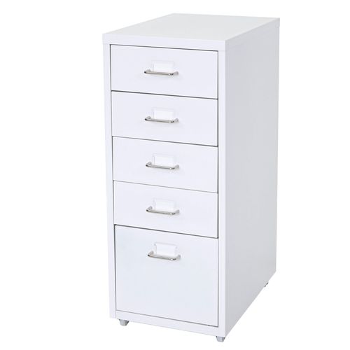 Caisson À Tiroirs Meuble De Rangement Bureau Sur Roulettes 69x28x41cm 5 Tiroirs Acier Blanc 04_0004353