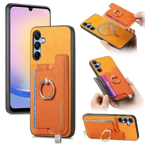 Étui Pour Samsung Galaxy A25 Compatible Magsafe Support D'anneau Portefeuille Magnétique - Couleur Orange