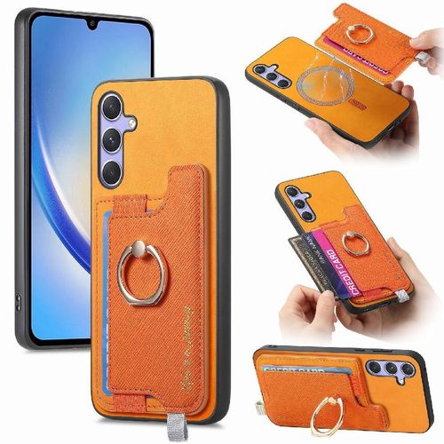 Étui Pour Samsung Galaxy A34 Magnétique Portefeuille Support D'anneau Compatible Magsafe - Couleur Orange