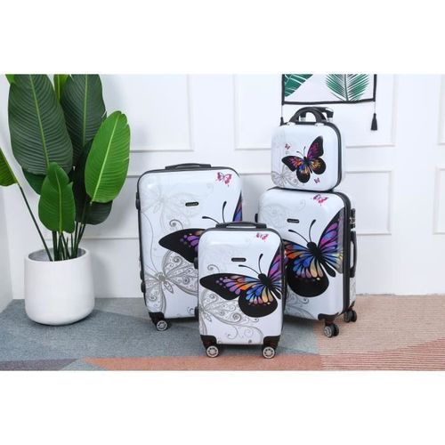 Celims France - Set Valise en Polycarbonate 4 pièces | Valise Cabine + Valise Moyenne + Valise Grande Taille + Vanity | Blanc