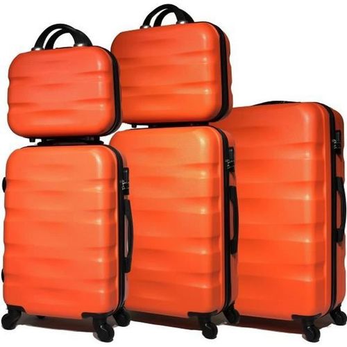 Celims France - Set Valise 5 Pièces | Valise Cabine + Valise Moyenne + Valise Grande Taille + 2x Vanity | ABS Légère et Rigide | Orange