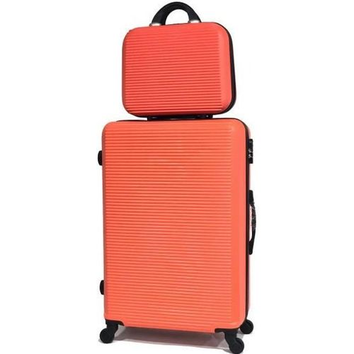 Celims France - Valise Grande Taille avec Vanity / Trousse de Toilette 30cm | Taille Soute 23kg 75cm | Serrure Intégré | ABS | Orange