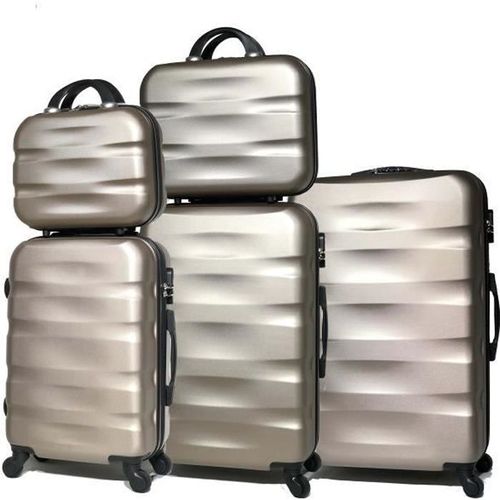Celims France - Set Valise 5 Pièces | Lot de Valise | Valise avec Vanity | ABS | Champagne