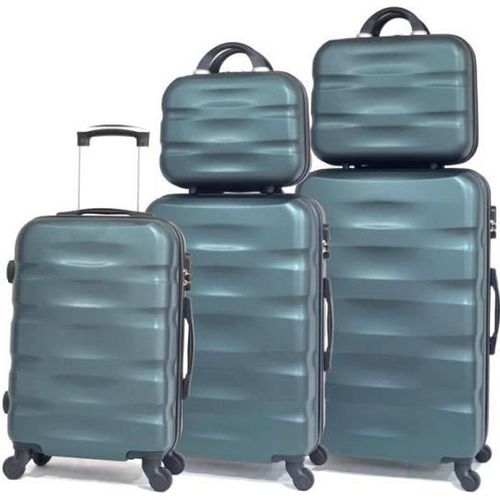 Celims France - Set Valise 5 Pièces | Lot de Valise | Valise avec Vanity | ABS | Vert