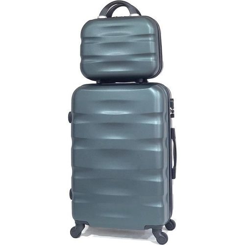 VALISE SET DE 2 - VALISE CABINE AVEC VANITY - Celims France - 55 cm - 4 Roues - Rigide - ABS - Vert Foncé