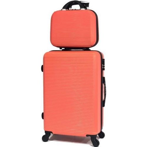 Celims France - Valise Week-End Set Moyenne avec Vanity / Trousse de Toilette 35cm Rigide et Légère | Taille Soute 20kg 65cm | Orange