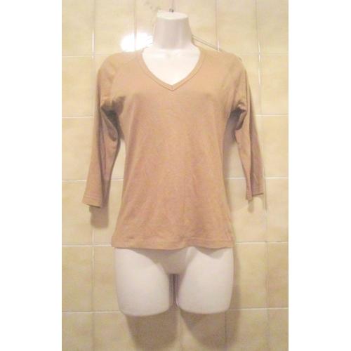 T-Shirt Marron Clair H&m Devided, Coton, Décolleté En V, T. 34 En Taille Réelle