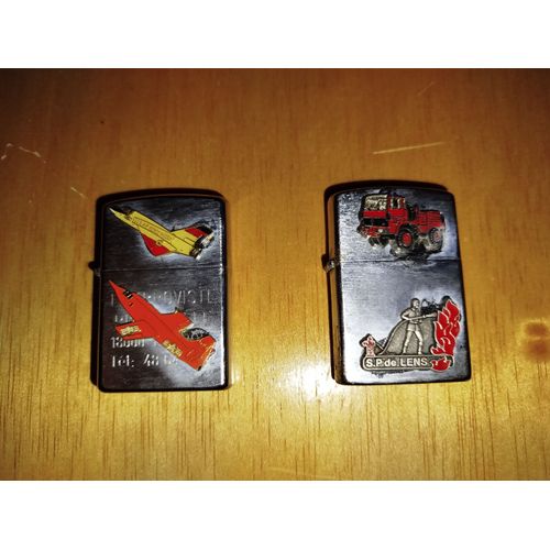 2 Briquets Type Zippos Custom Pompier Et Avion Champe